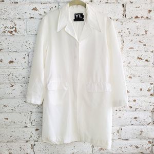 VTG YL by Yair White Nylon Trench Coat Painter Smock Doctors Unique Jacket SZ S